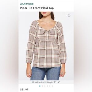 Avlin Studio Piper Tie Front Plaid Top